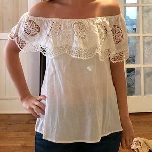 White lace off the shoulder top.